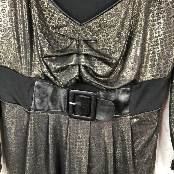 Vintage Y2K Metallic Dress Junior L Black Gold Foil Club Rave Retro Going Out - Picture 9 of 16